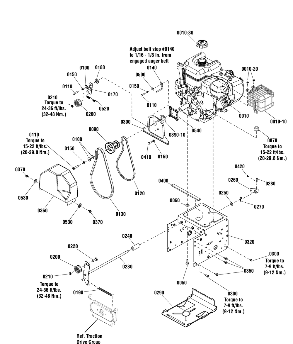 Engine And Frame Group Diagram and Parts List for 1696226-00-CL61750R  Briggs and Stratton Snow Blower